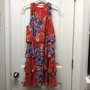 LOFT Sleeveless A-Line Tiered Orange Floral Dress